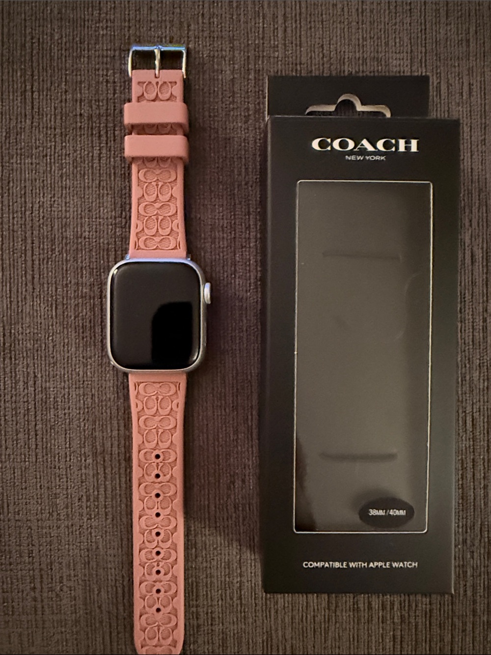 Coach Pink Leather Watch Strap with Signature Embossing